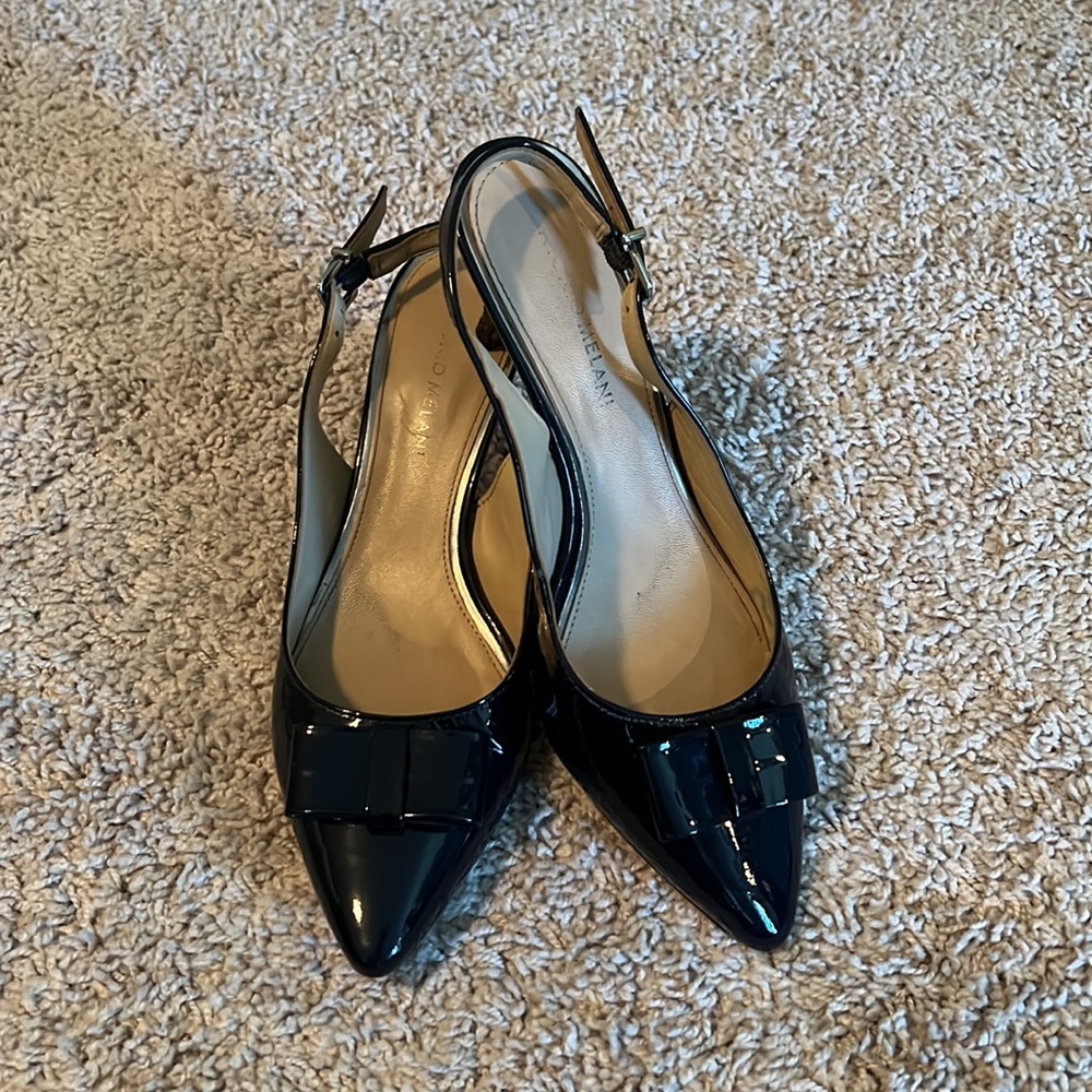 Antonio Melani Navy Patent Leather Bow Slingback Pumps Size 7.5